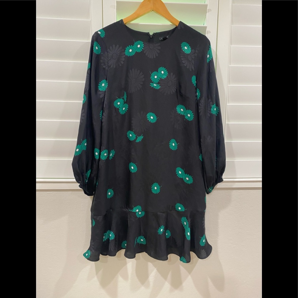 Ann Taylor Floral Long Sleeve Ruffle Hem Dress